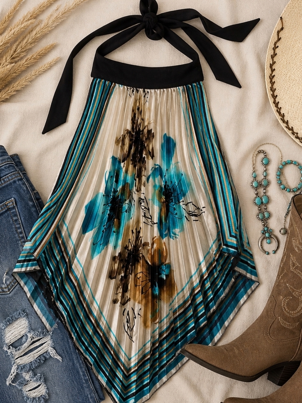 Limited Collection Boho Halter Scarf Top Medium
